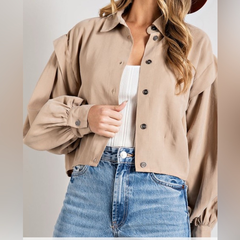 Chic Tan Button-Up Blouse